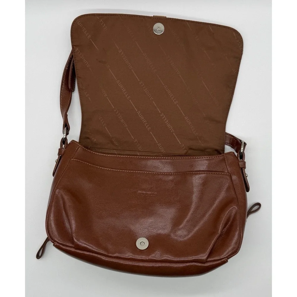 Aurielle Tan Brown Leather Organizer Medium Shoulder Bag Satchel With Wallet - Picture 4 of 11